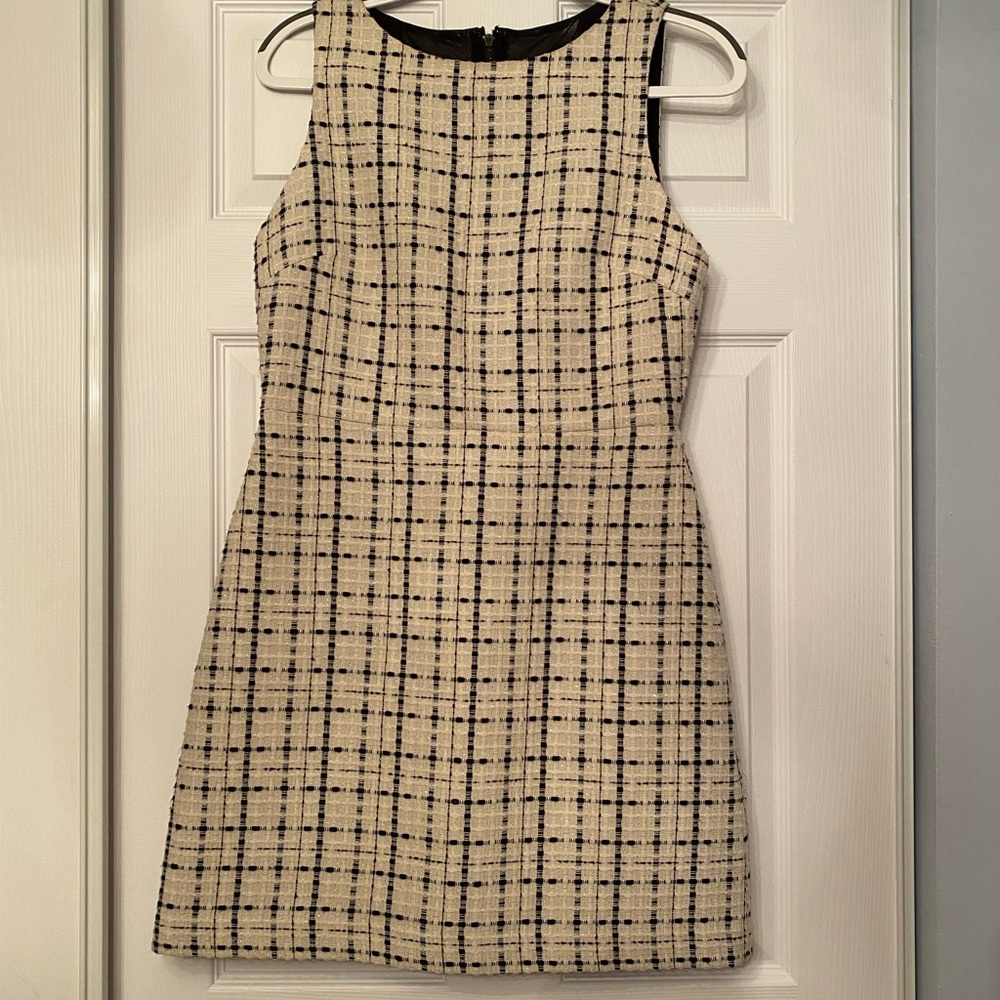 Alice + Olivia Cream and Black Checkered Mini Dress